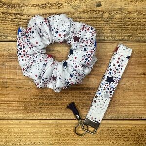 Patriotic Wristlet Keychain and Scrunchie Set - white with stars - 4th of july